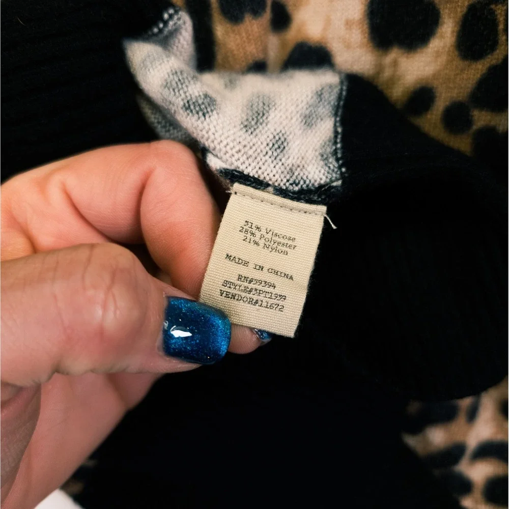 Gimmicks Sweater Womens L Brown Leopard Print Mixed Media Boho Indie Mob Wife - Picture 10 of 16